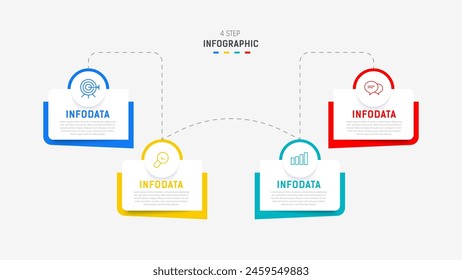 Plantilla de Vector de diseño de elementos de infografía de cuatro pasos para presentación. diagrama de procesos y pasos de presentaciones, diseño de flujo de trabajo, Anuncio, diagrama de flujo, Ilustración vectorial de infografía.