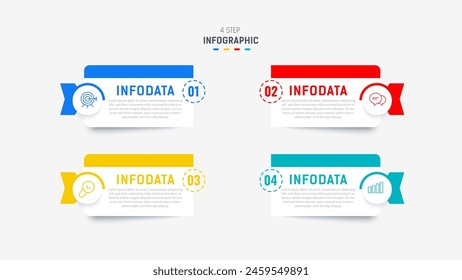 Plantilla de Vector de diseño de elementos de infografía de cuatro pasos para presentación. diagrama de procesos y pasos de presentaciones, diseño de flujo de trabajo, Anuncio, diagrama de flujo, Ilustración vectorial de infografía.