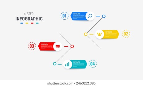 Plantilla de Vector de diseño de elementos de infografía de cuatro pasos para presentación. diagrama de procesos y pasos de presentaciones, diseño de flujo de trabajo, Anuncio, diagrama de flujo, Ilustración vectorial de infografía.