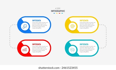 Plantilla de Vector de diseño de elementos de infografía de cuatro pasos para presentación. diagrama de procesos y pasos de presentaciones, diseño de flujo de trabajo, Anuncio, diagrama de flujo, Ilustración vectorial de infografía.