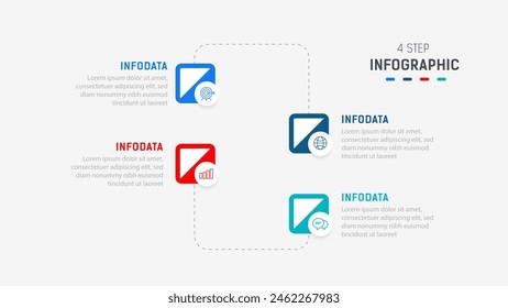 Plantilla de Vector de diseño de elementos de infografía de cuatro pasos para presentación. diagrama de procesos y pasos de presentaciones, diseño de flujo de trabajo, Anuncio, diagrama de flujo, Ilustración vectorial de infografía.