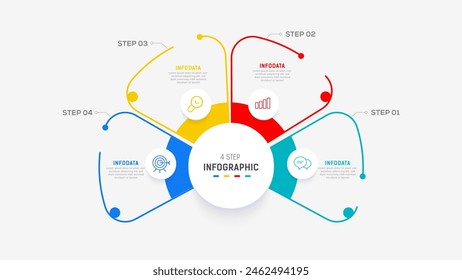 Plantilla de Vector de diseño de elementos de infografía de cuatro pasos para presentación. diagrama de procesos y pasos de presentaciones, diseño de flujo de trabajo, Anuncio, diagrama de flujo, Ilustración vectorial de infografía.