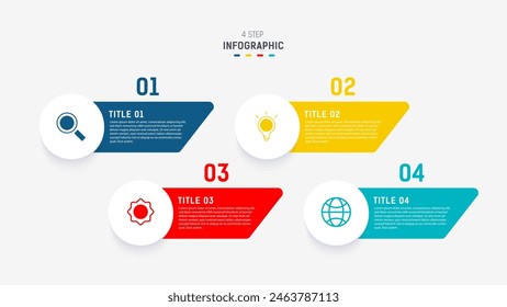 Plantilla de Vector de diseño de elementos de infografía de cuatro pasos para presentación. diagrama de procesos y pasos de presentaciones, diseño de flujo de trabajo, Anuncio, diagrama de flujo, Ilustración vectorial de infografía.