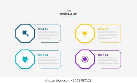 Plantilla de Vector de diseño de elementos de infografía de cuatro pasos para presentación. diagrama de procesos y pasos de presentaciones, diseño de flujo de trabajo, Anuncio, diagrama de flujo, Ilustración vectorial de infografía.