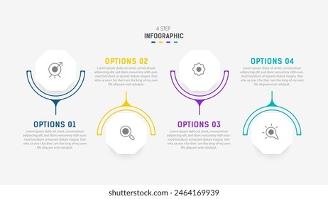 Plantilla de Vector de diseño de elementos de infografía de cuatro pasos para presentación. diagrama de procesos y pasos de presentaciones, diseño de flujo de trabajo, Anuncio, diagrama de flujo, Ilustración vectorial de infografía.