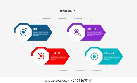 Plantilla de Vector de diseño de elementos de infografía de cuatro pasos para presentación. diagrama de procesos y pasos de presentaciones, diseño de flujo de trabajo, Anuncio, diagrama de flujo, Ilustración vectorial de infografía.