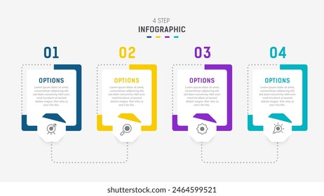 Plantilla de Vector de diseño de elementos de infografía de cuatro pasos para presentación. diagrama de procesos y pasos de presentaciones, diseño de flujo de trabajo, Anuncio, diagrama de flujo, Ilustración vectorial de infografía.