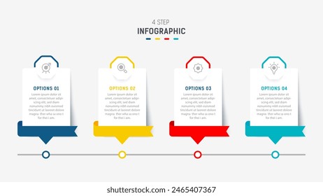 Plantilla de Vector de diseño de elementos de infografía de cuatro pasos para presentación. diagrama de procesos y pasos de presentaciones, diseño de flujo de trabajo, Anuncio, diagrama de flujo, Ilustración vectorial de infografía.