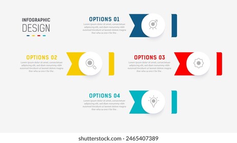 Plantilla de Vector de diseño de elementos de infografía de cuatro pasos para presentación. diagrama de procesos y pasos de presentaciones, diseño de flujo de trabajo, Anuncio, diagrama de flujo, Ilustración vectorial de infografía.