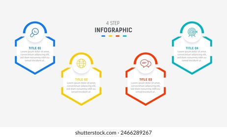 Plantilla de Vector de diseño de elementos de infografía de cuatro pasos para presentación. diagrama de procesos y pasos de presentaciones, diseño de flujo de trabajo, Anuncio, diagrama de flujo, Ilustración vectorial de infografía.