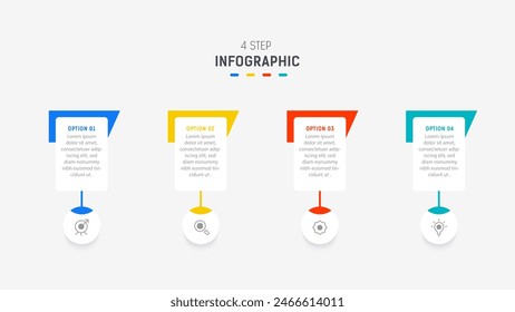 Plantilla de Vector de diseño de elementos de infografía de cuatro pasos para presentación. diagrama de procesos y pasos de presentaciones, diseño de flujo de trabajo, Anuncio, diagrama de flujo, Ilustración vectorial de infografía.