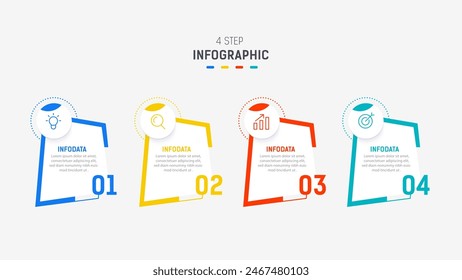 Plantilla de Vector de diseño de elementos de infografía de cuatro pasos para presentación. diagrama de procesos y pasos de presentaciones, diseño de flujo de trabajo, Anuncio, diagrama de flujo, Ilustración vectorial de infografía.