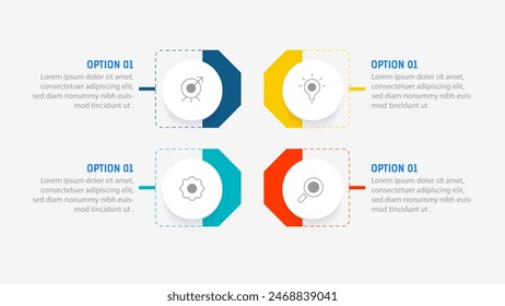 Plantilla de Vector de diseño de elementos de infografía de cuatro pasos para presentación. diagrama de procesos y pasos de presentaciones, diseño de flujo de trabajo, Anuncio, diagrama de flujo, Ilustración vectorial de infografía.