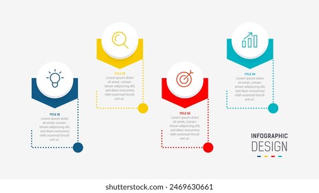 Plantilla de Vector de diseño de elementos de infografía de cuatro pasos para presentación. diagrama de procesos y pasos de presentaciones, diseño de flujo de trabajo, Anuncio, diagrama de flujo, Ilustración vectorial de infografía.