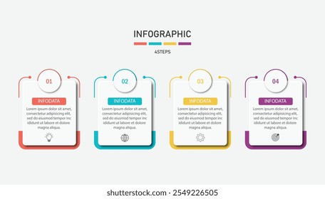 Plantilla de Vector de diseño de elementos infográficos de cuatro pasos para presentación.
