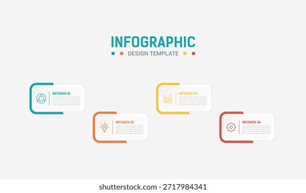 Plantilla de Vector de diseño de elementos infográficos de cuatro pasos para presentación. Infografía de proceso de negocio con cuatro etapas coloridas. Plantilla de presentación plana con cuatro flechas
