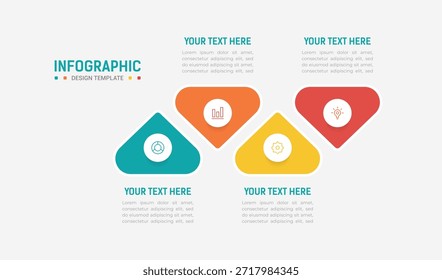 Vier Schritte Infografik Element Design Vektor Vorlage für die Präsentation. Infografik der Geschäftsprozesse mit vier bunten Stufen. Flache Präsentationsvorlage mit vier Pfeilen