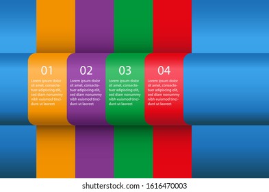 Four step infographic in orange, green, purple and red color on blue background. Infographic template.