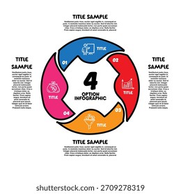 Plantilla de presentación de infografía de cuatro pasos con iconos de negocios ilustrados. Infografía de Vector de 4 pasos.