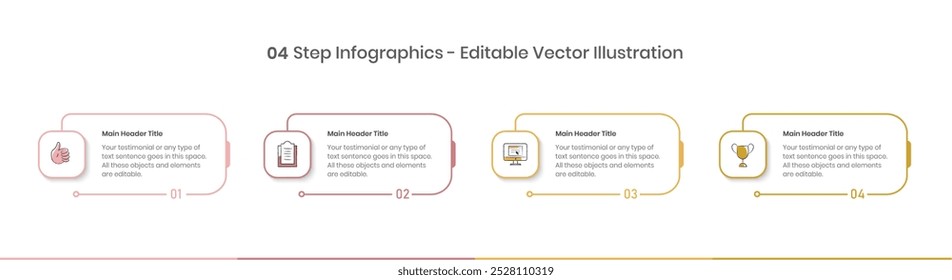 four step Infographics Design Template, Chart diagram, Graph, Pie chart, layout, squire diagram, report, presentation design elements Editable Vector illustration, Process diagram in white background
