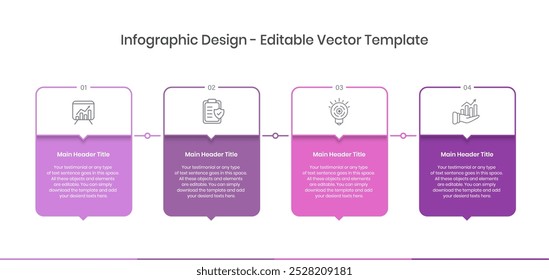 Four step Infographics Design Template, Chart diagram, Graph, Pie chart, workflow layout, squire diagram, report, presentation design Editable Vector illustration, Process diagram in white background