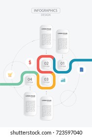 Four step Infographics design vector and business icon.Vector timeline infographic template.