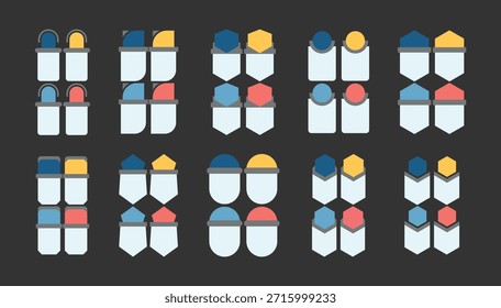 CONJUNTO DE VETORES INFOGRÁFICOS DE RÓTULO EM QUATRO ETAPAS