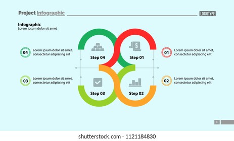 Four step process chart slide template. Element of chart, diagram, infographic. Concept for presentation, annual report, web design. Can be used for topics like business, startup, organization