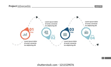 Four step process chart slide template. Business data. Diagram, chart, design. Creative concept for infographic s, report, template. Can be used for topics like management, strategy, workflow. 