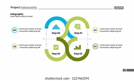 Four step process chart slide template. Element of chart, diagram, infographic. Concept for presentation, annual report, web design. Can be used for topics like business, startup, organization