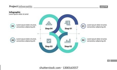 Four step process chart slide template. Element of chart, diagram, infographic. Concept for presentation, annual report, web design. Can be used for topics like business, startup, organization