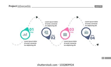 Four step process chart slide template. Business data. Diagram, chart, design. Creative concept for infographic s, report, template. Can be used for topics like management, strategy, workflow. 