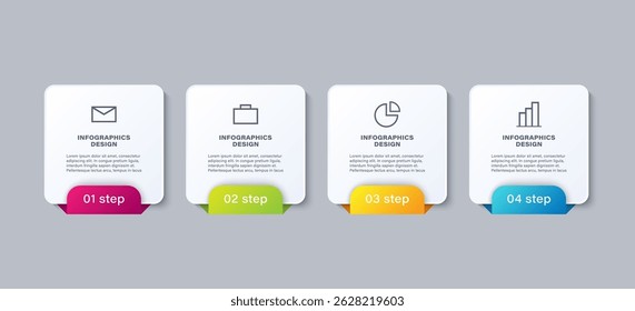 Four step or process info graphic with business icons and text. Infographic template for presentation slides
