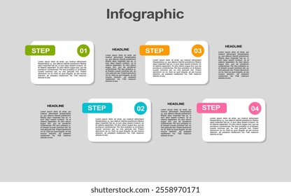 Four step process infographic presents headlines and descriptive text.