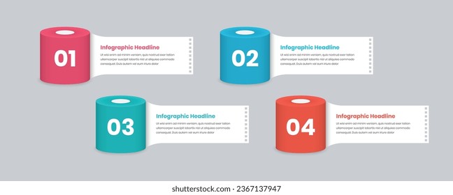 Plantilla infográfica de presentación de texto en forma de carrete de cuatro pasos