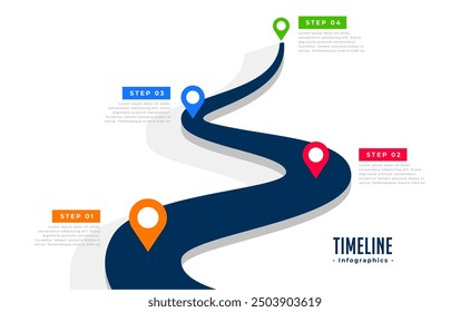 four step road map infographic template with colorful location pointer vector