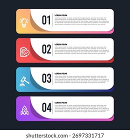 Four step vector infographic design template featuring sequential options, numbered process flow, and gradient colors.