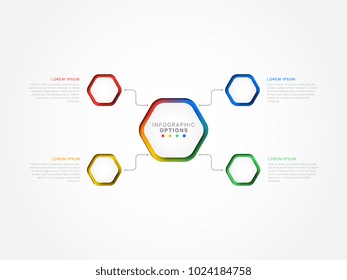 four steps 3d infographic template with hexagonal elements. business process template with options for brochure, diagram, workflow, timeline, web design