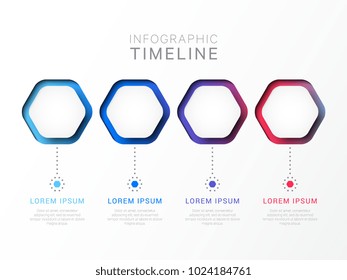 four steps 3d infographic template with hexagonal elements. business process template with options for brochure, diagram, workflow, timeline, web design