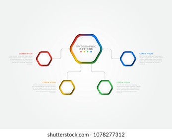 four steps 3d infographic template with hexagonal elements. business process template with options for brochure, diagram, workflow, timeline, web design