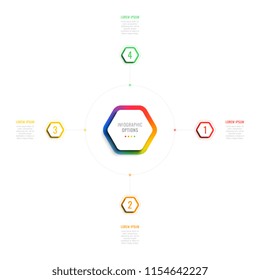 four steps 3d infographic template with hexagonal elements. business process template with options for brochure, diagram, workflow, timeline, web design