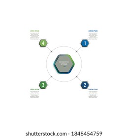 Four steps 3d infographic template with hexagonal elements. Business process data visualisation for annual report, brochure, diagram, workflow, timeline, web design. Eps 10