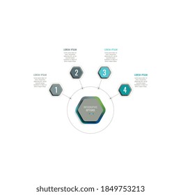 Four steps 3d infographic template with hexagonal elements. Business process data visualisation for annual report, brochure, diagram, workflow, timeline, web design. Eps 10