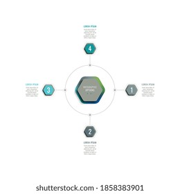 Four steps 3d infographic template with hexagonal elements. Business process data visualisation for annual report, brochure, diagram, workflow, timeline, web design. Eps 10