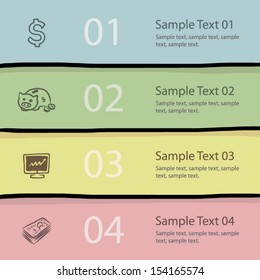 four steps background layout / cartoon infographics style, vector and illustration. Can be used for workflow layout, diagram, number options, step up options and infographics. 