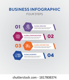 Cuatro pasos infografía de negocios, infografía de presentación, infografía de negocios global y servicios