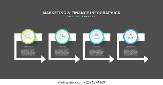 Four steps business or marketing infographics with thin icons