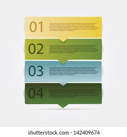 Four steps, choices in different colors. Vector template with much space for your content. Informative element for website or presentation.