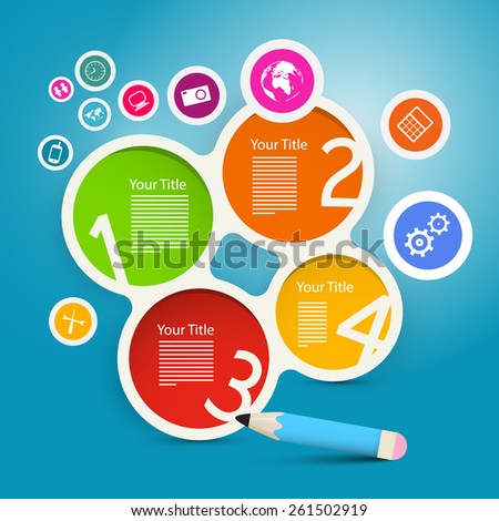 Four Steps Circle Infographics Layout with Colorful Icons on Blue Background