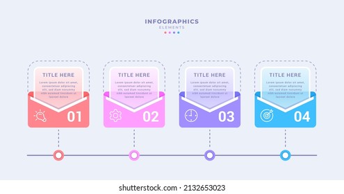 Four steps concept message diagram business infographic template. glassmorphism style. creative design